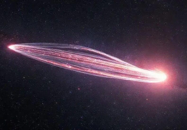 Multi-Tailed Interstellar Comet 3I/ATLAS Captured Next to Galaxy