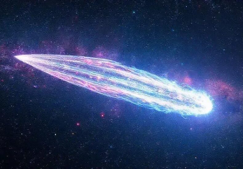 Rare Multi-Tailed Interstellar Comet 3I/ATLAS Captured Beside Galaxy