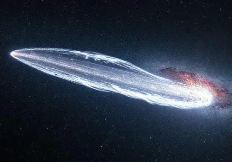 Rare Multi-Tailed Interstellar Comet Discovered Near a Galaxy